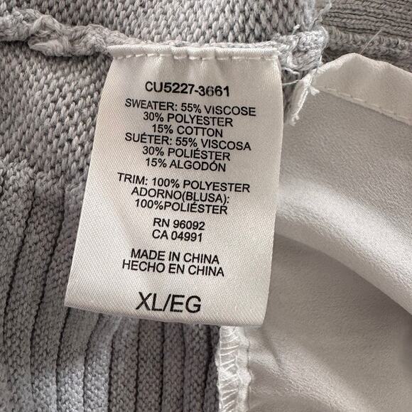 Hilary Radley XL Gray Ribbed Sweater with Blouse Look Hem - Picture 4 of 8